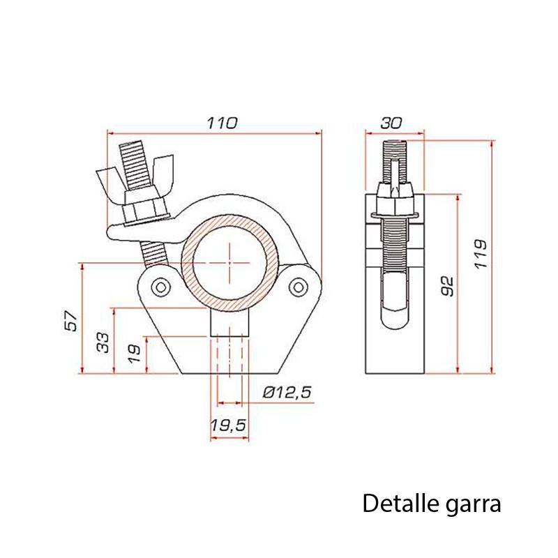 Soporte universal proyector video con garra para truss o tubo de 50mm