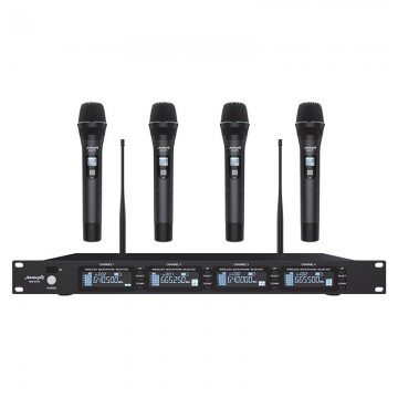 Audibax AWM 401 TD Sistema Inalámbrico Microfono de Mano de 4 Canales UHF