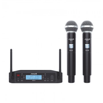 Audibax AWM 201 Sistema Inalámbrico Micrófonode Mano de 2 Canales UHF