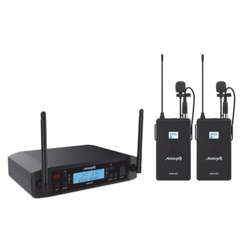 Audibax AWM 202 Sistema Inalámbrico MicrófonoLavalier de 2 Canales UHF